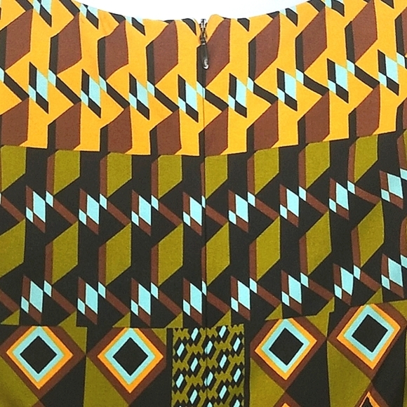 AGB Geometric Print Midi Dress Jewel Neck Sleeveless Career Office Teacher Artsy - Picture 7 of 8